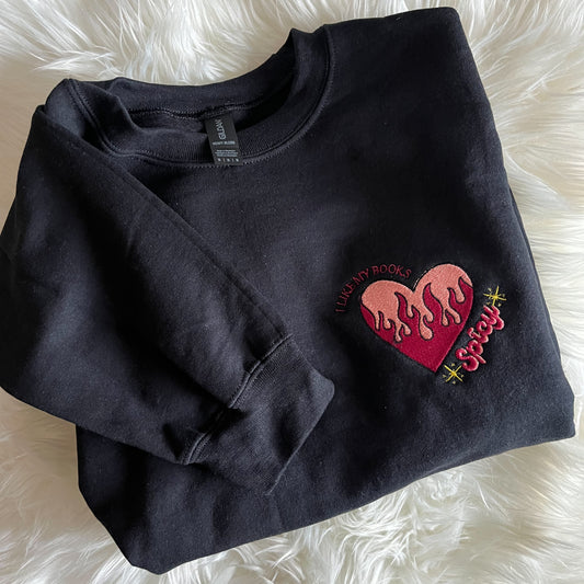I Like My Books Spicy Embroidered Sweatshirt